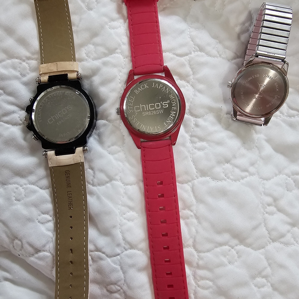 Chico's Hot Pink Silicone Strap Watch with Silver Dial Back - Picture 5 of 8